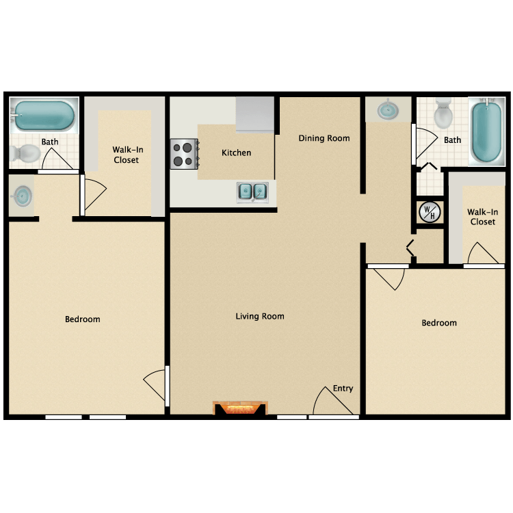 2 Bedroom 2 Bath Floor Plan 3